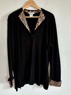 Exclusively Misook Sweater Animal Print Trim Cardigan Jacket